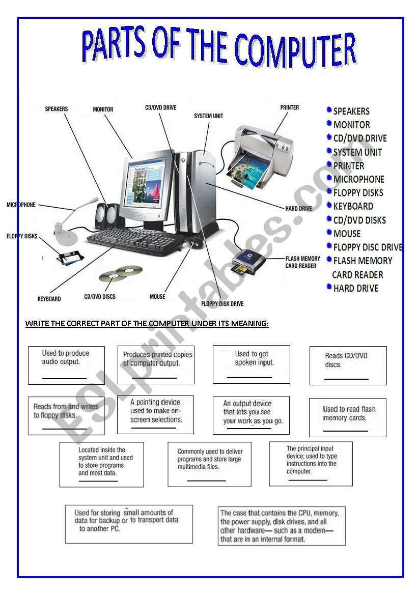 computer parts vocabulary worksheet