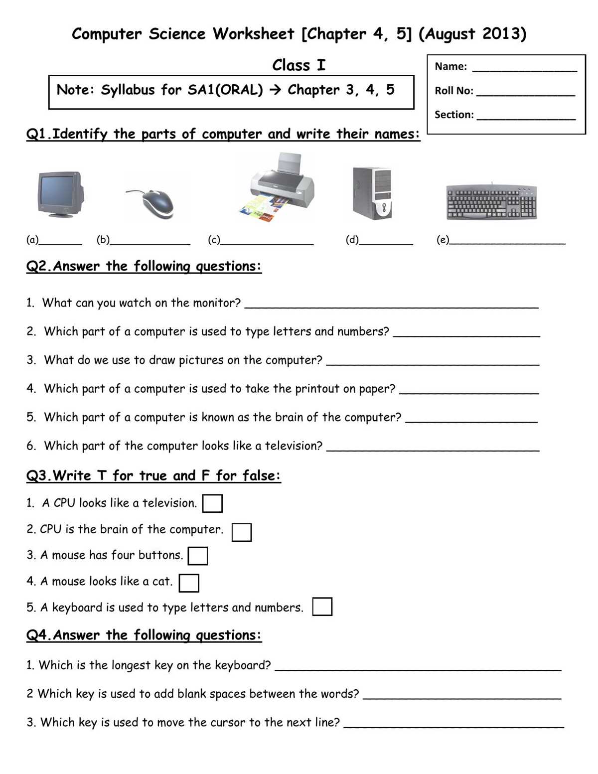 computing worksheets