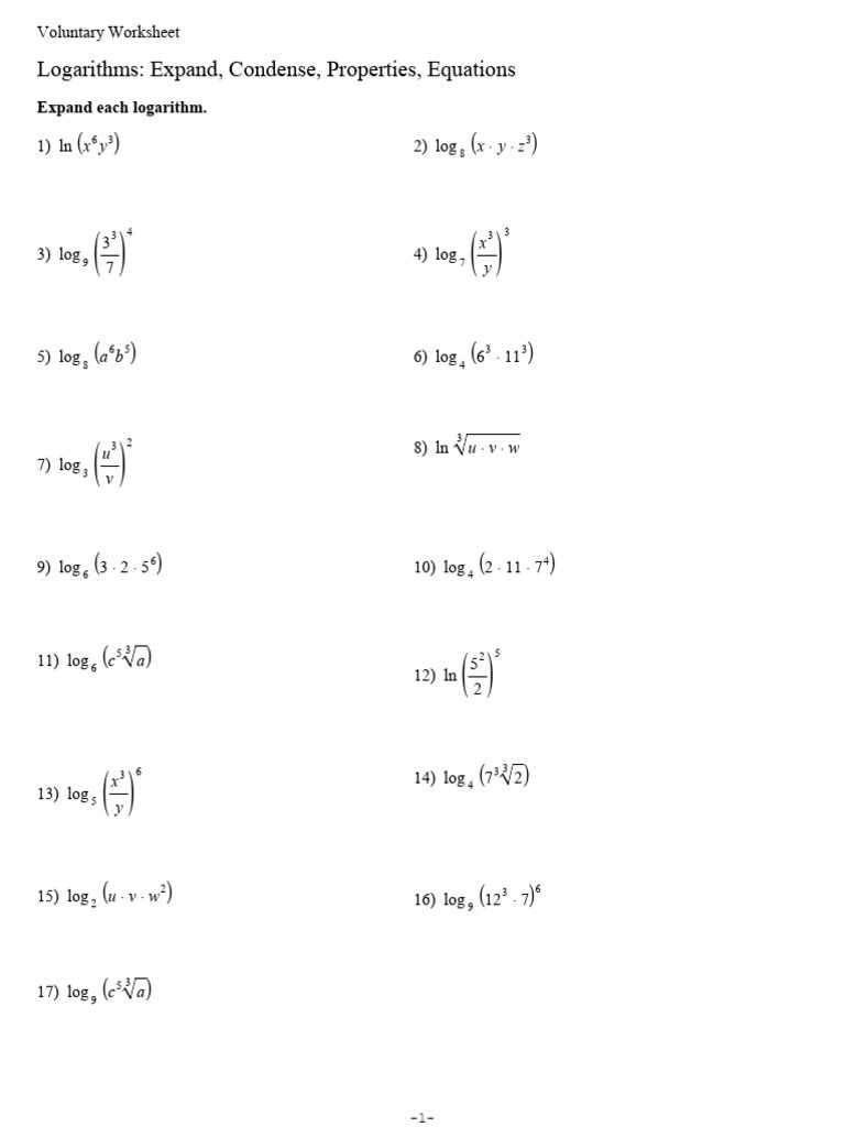 condensing and expanding logarithms worksheet
