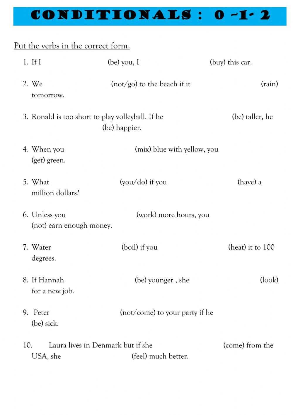 conditionals 0 1 2 3 worksheet