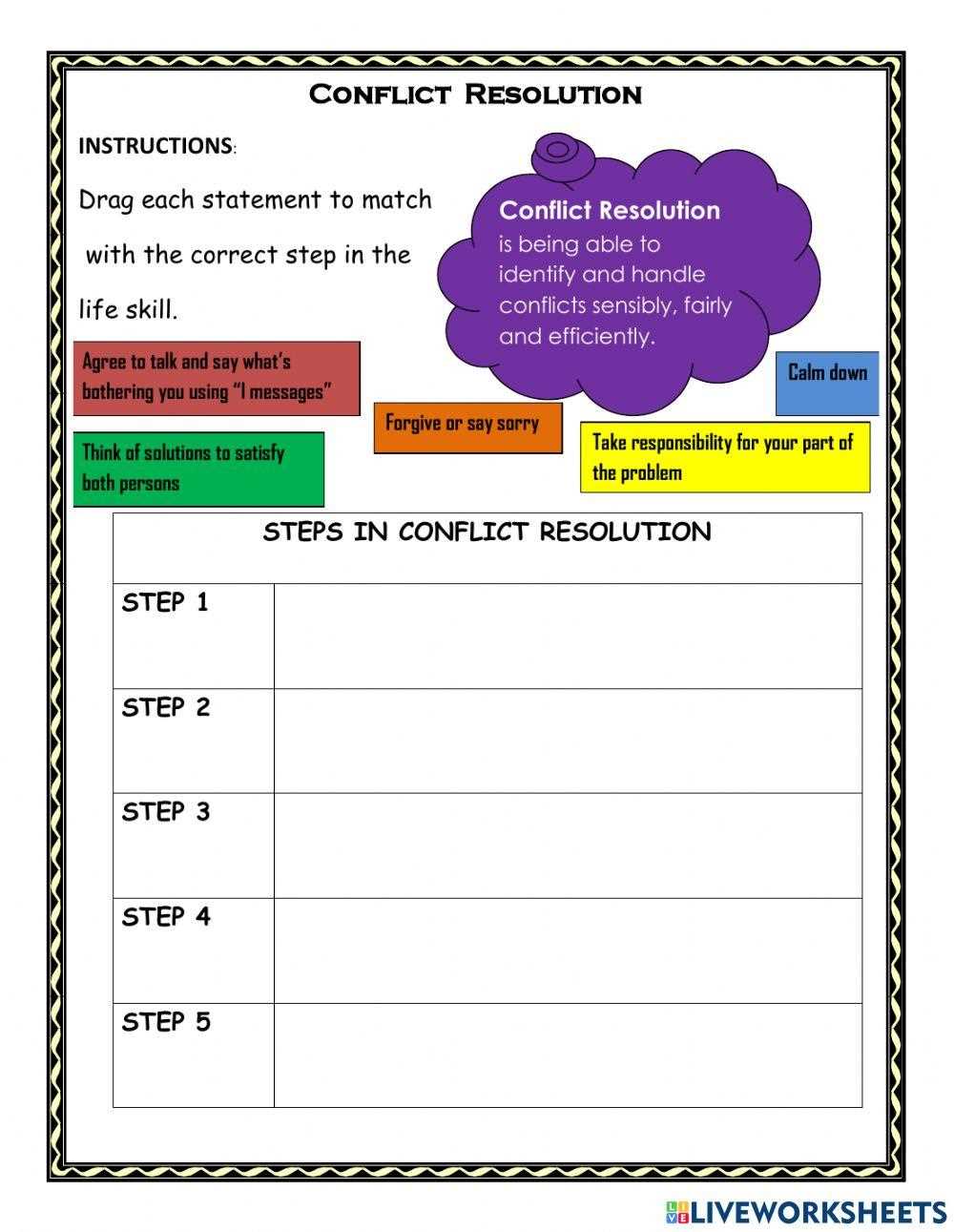 conflict resolution worksheets