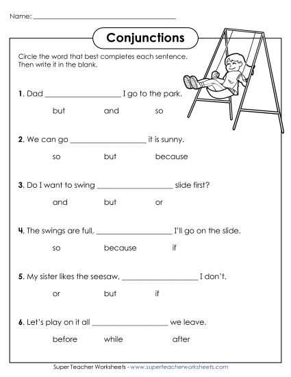 conjunction worksheet for class 1