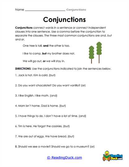 conjunction worksheet for class 1