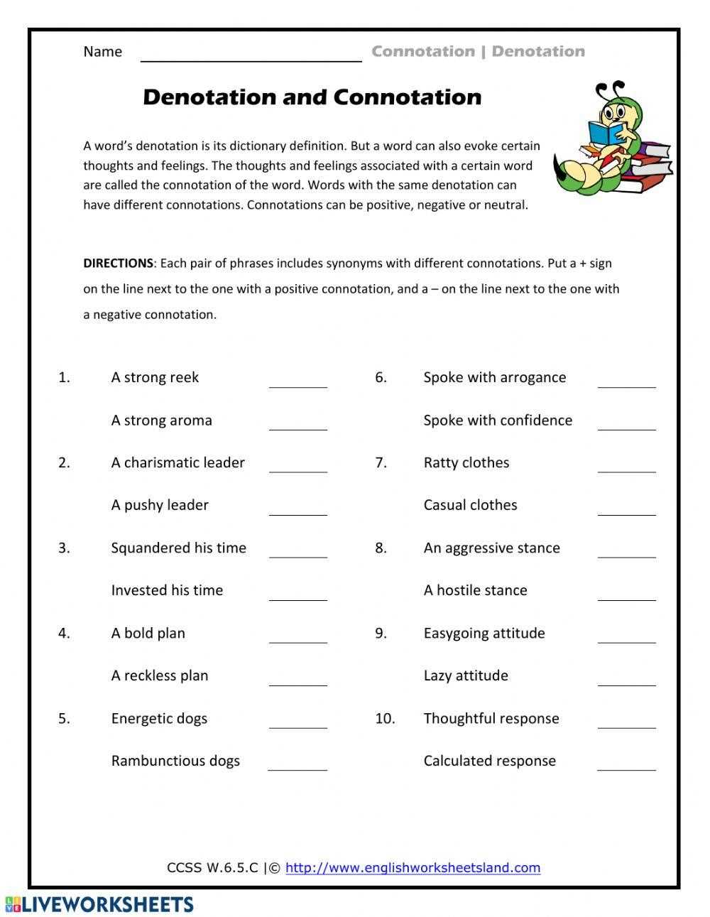 connotative language worksheets