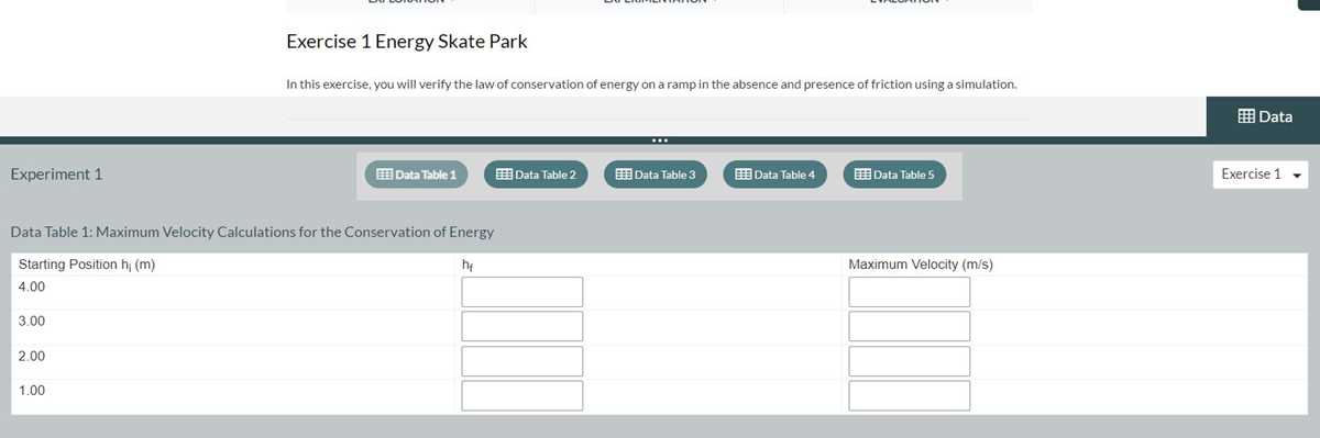 conservation of energy at the skate park worksheet