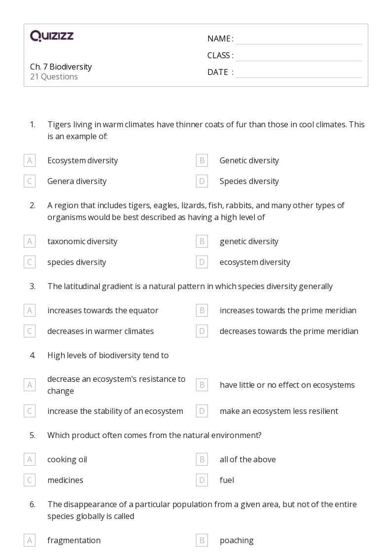 conserving biodiversity worksheet