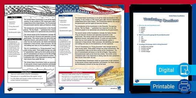 constitution day reading comprehension worksheets