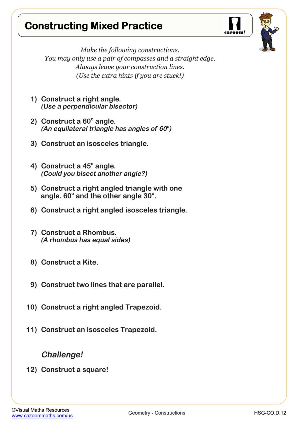 construction worksheets