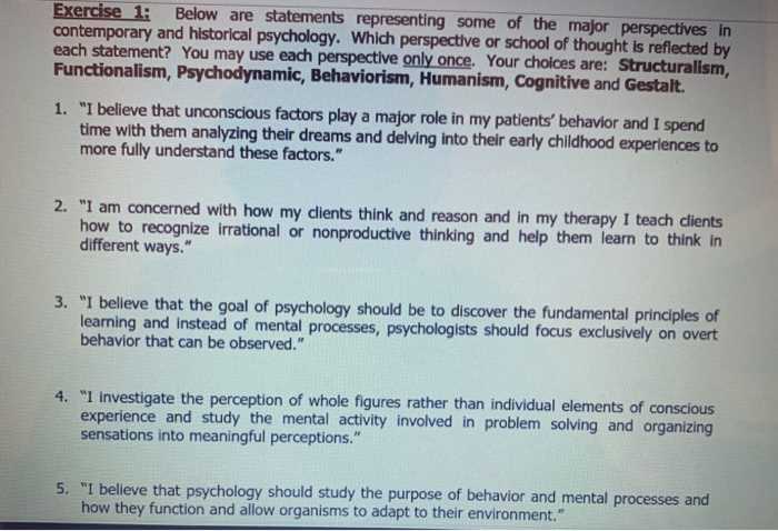 contemporary perspectives in psychology worksheet
