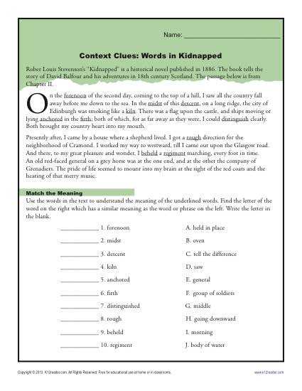 context clues worksheet 5th grade