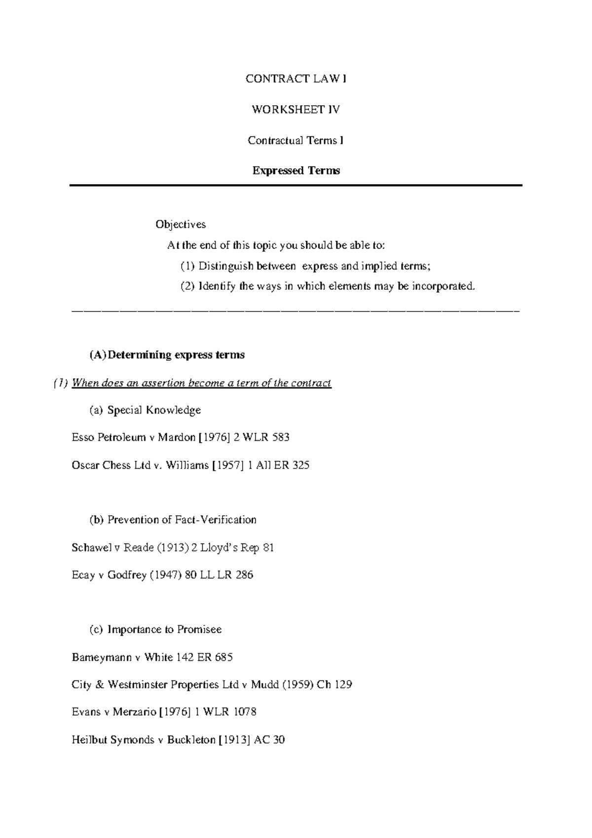 contract law worksheet