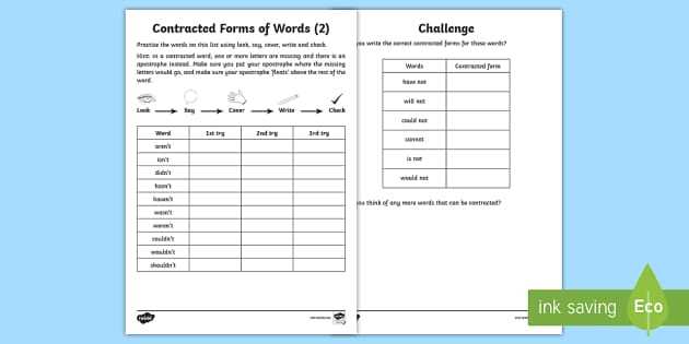 contracted forms worksheet