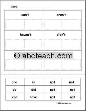 contraction not worksheet