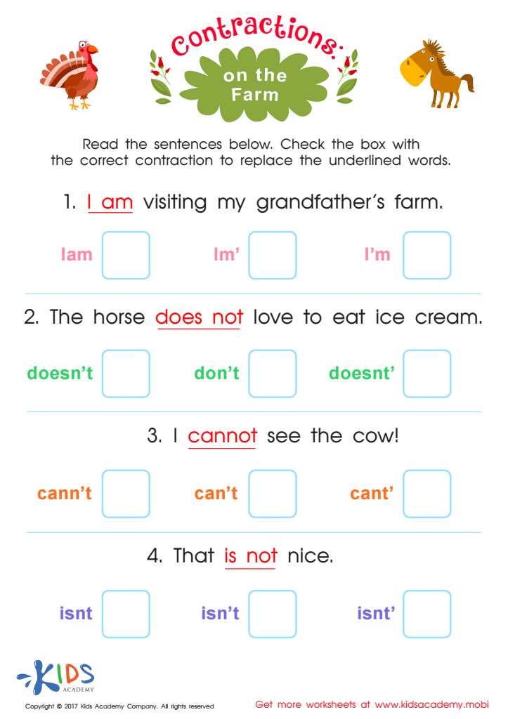 contractions worksheet 1