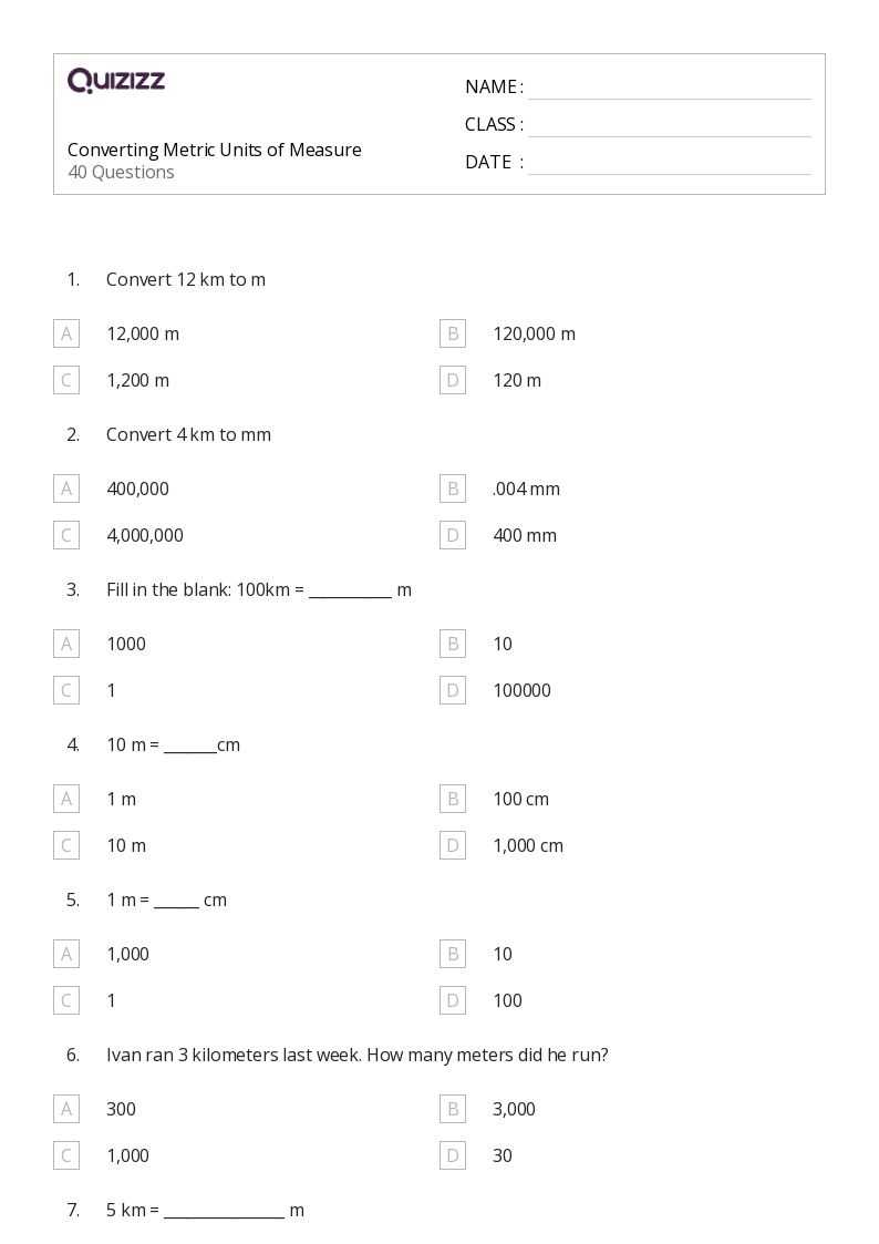 conversion of metric system worksheet