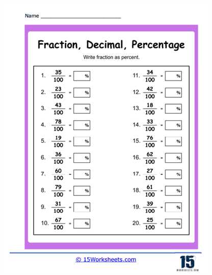 convert percent to decimal worksheet
