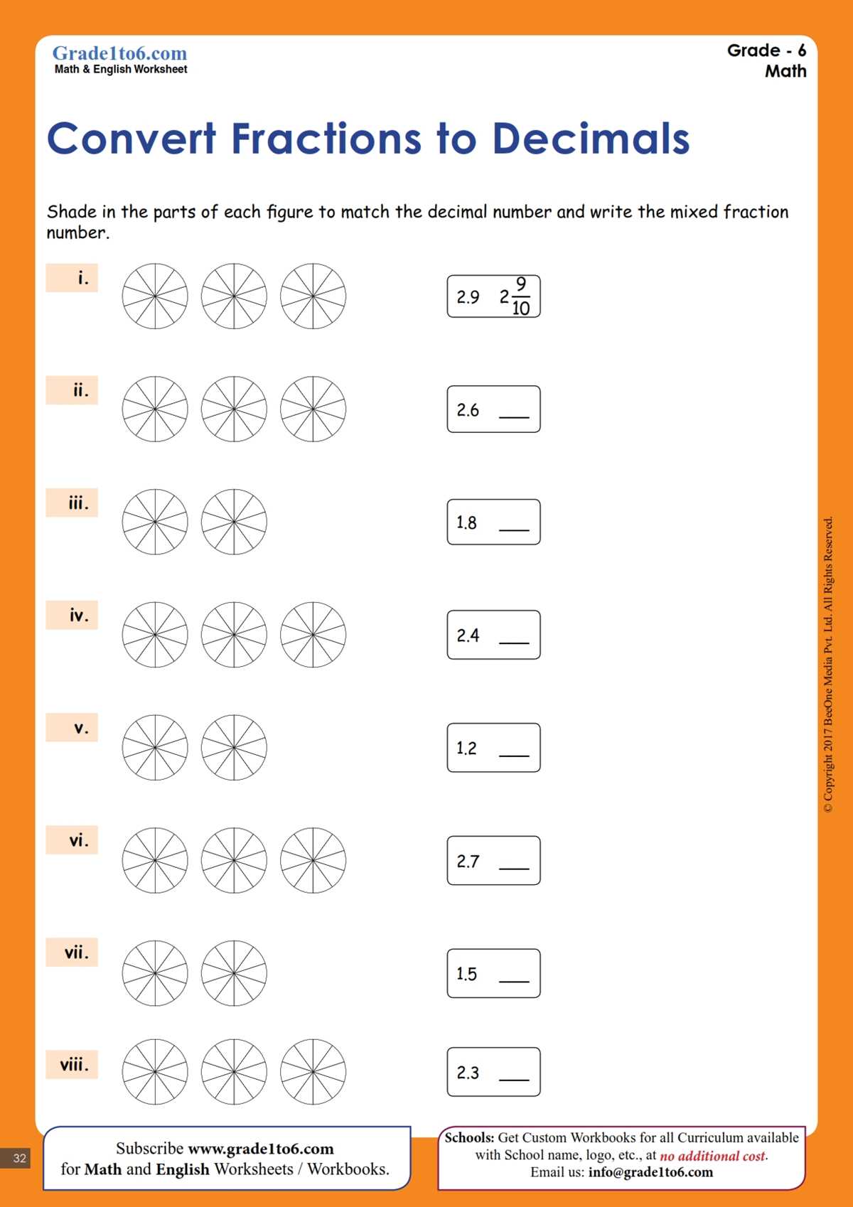 converting fractions to decimals worksheets