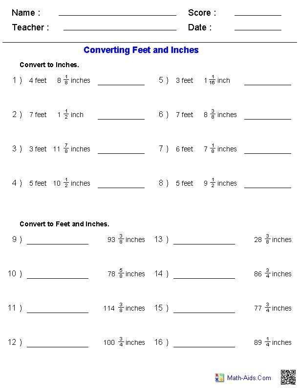 converting linear measurements worksheet