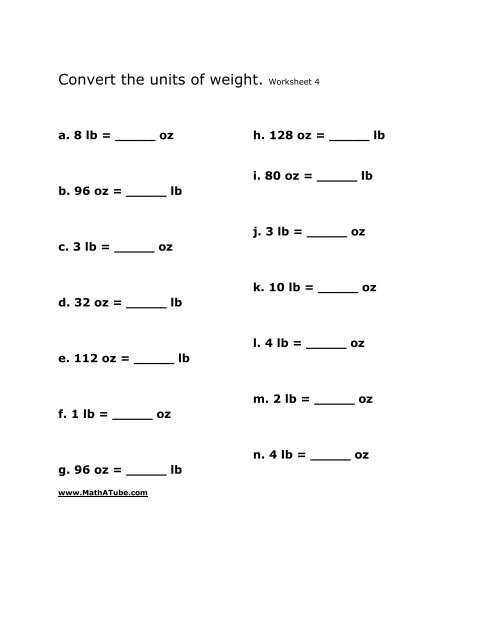 converting mass worksheet