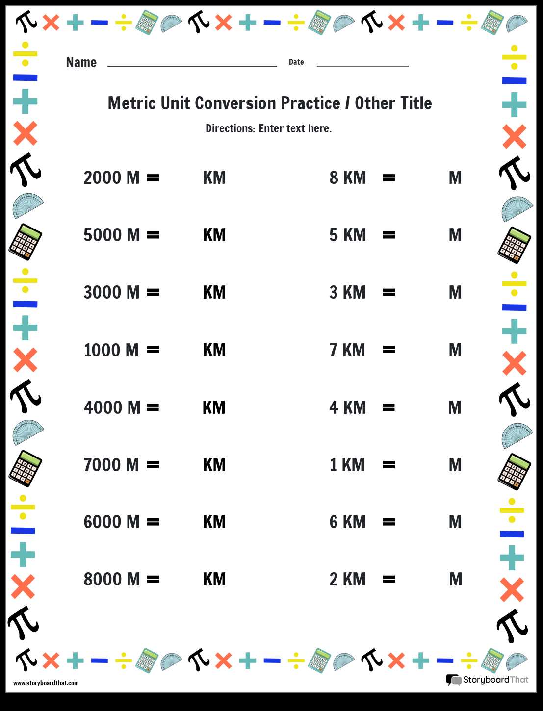 converting measurement worksheet