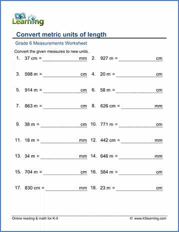 converting metric units a worksheet