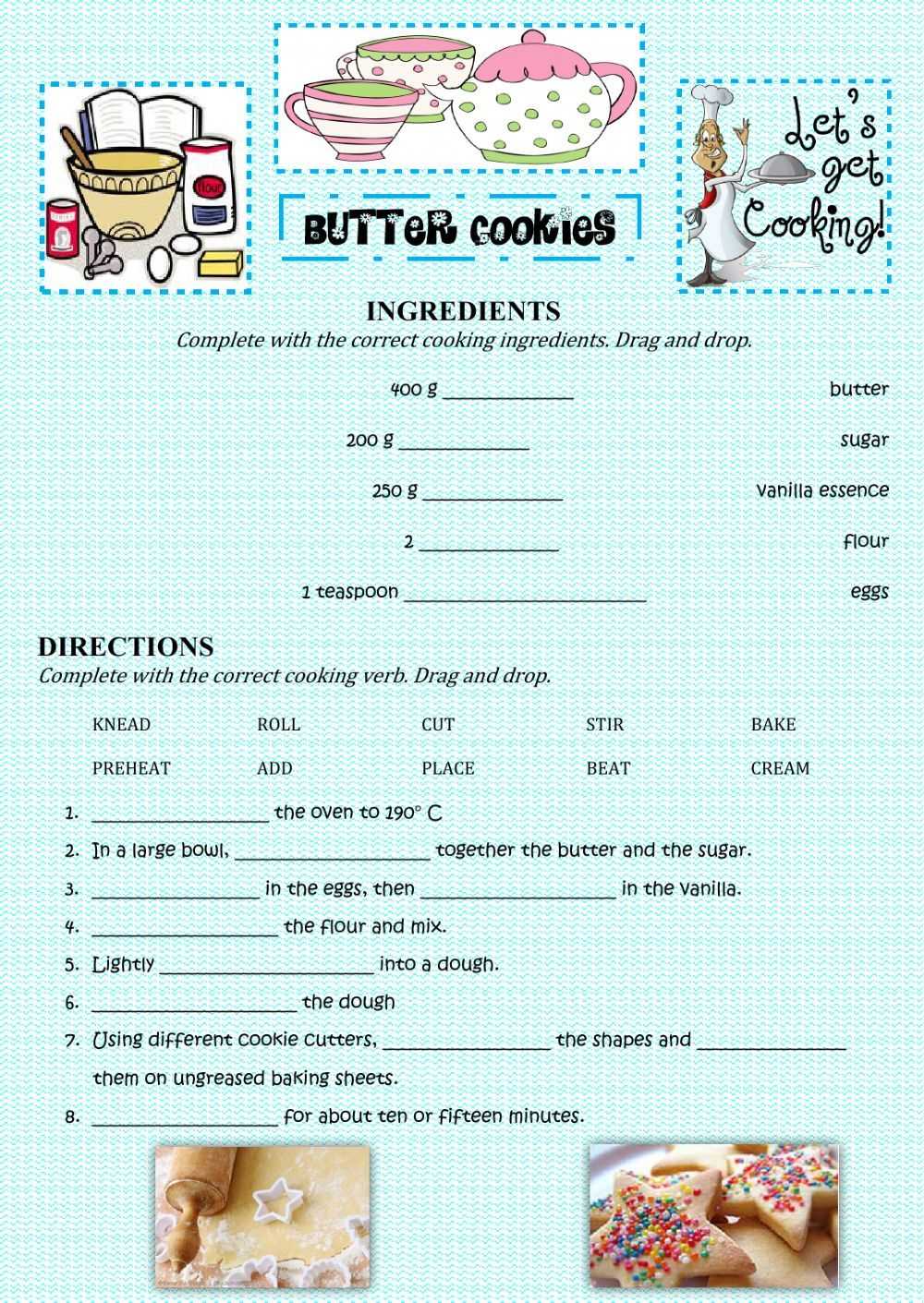 cooking recipe worksheet
