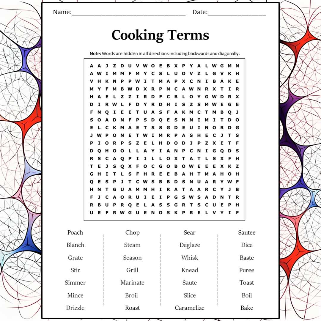 cooking terms worksheet