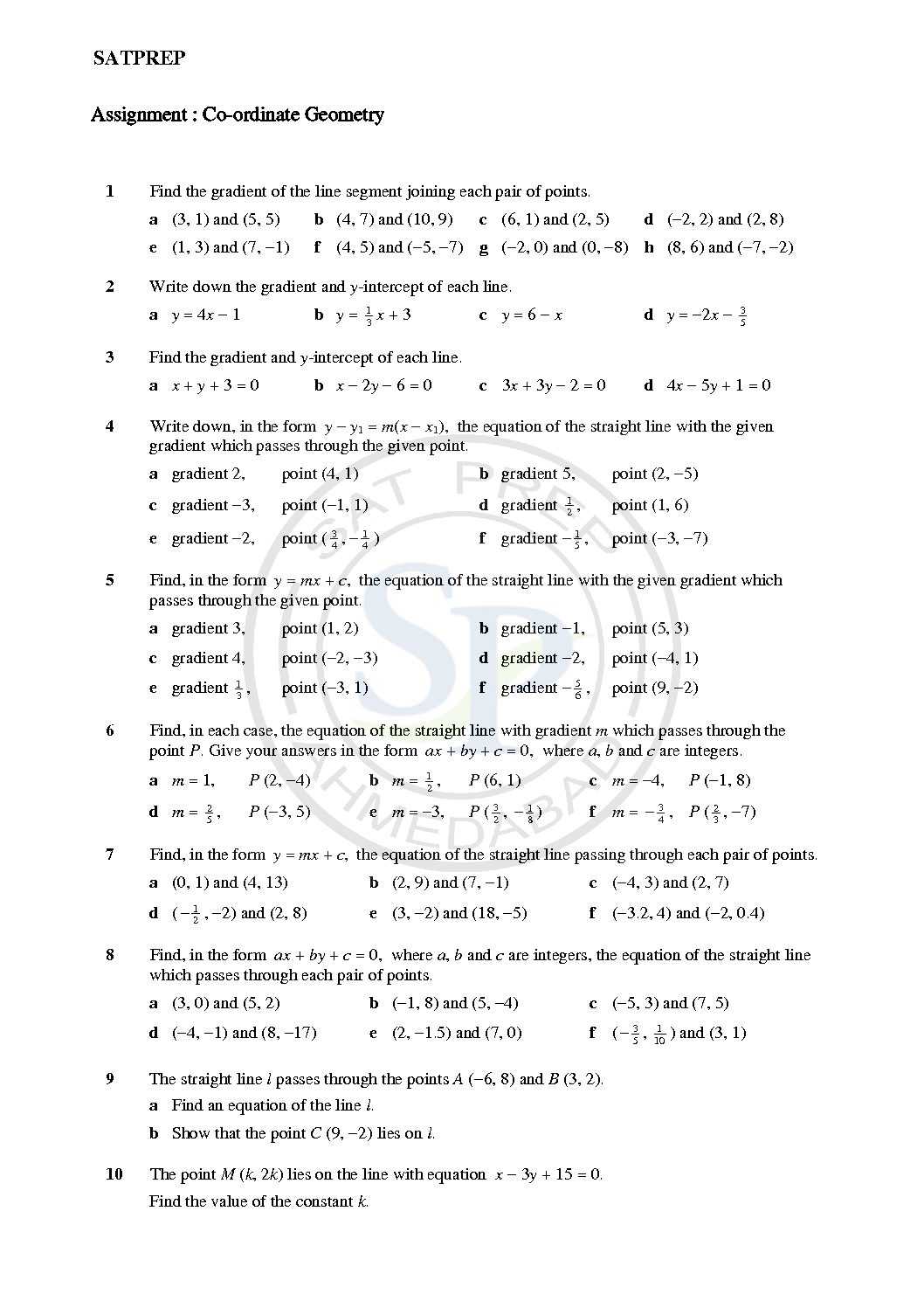 coordinate geometry worksheets class 10