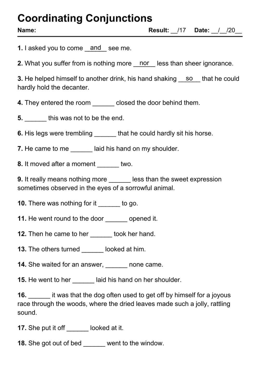 coordinating conjunctions worksheet