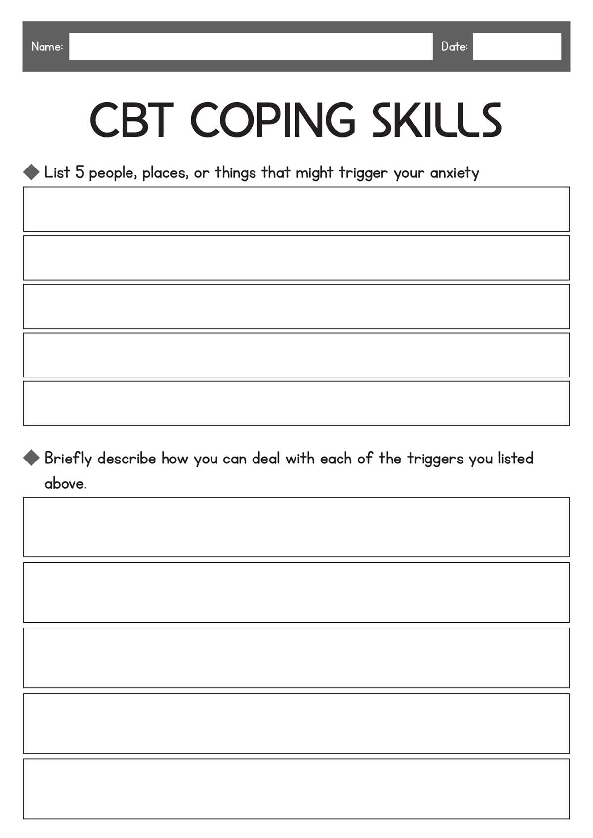 coping skills for anxiety worksheet