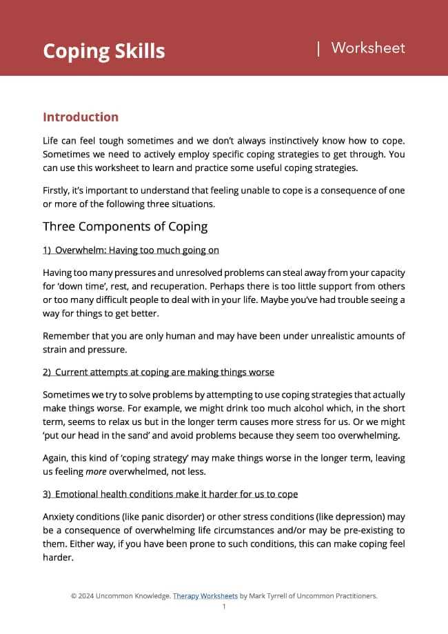 coping skills for anxiety worksheet