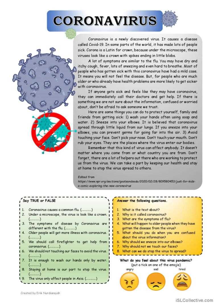 coronavirus comprehension worksheet