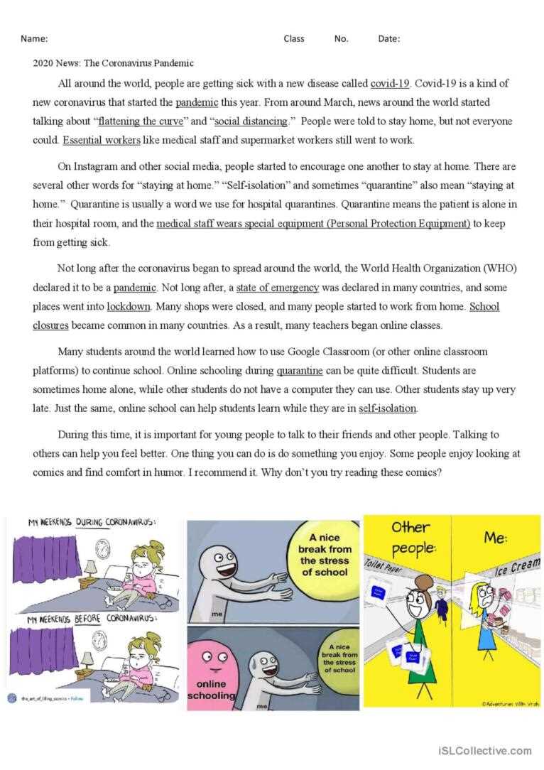 coronavirus comprehension worksheet