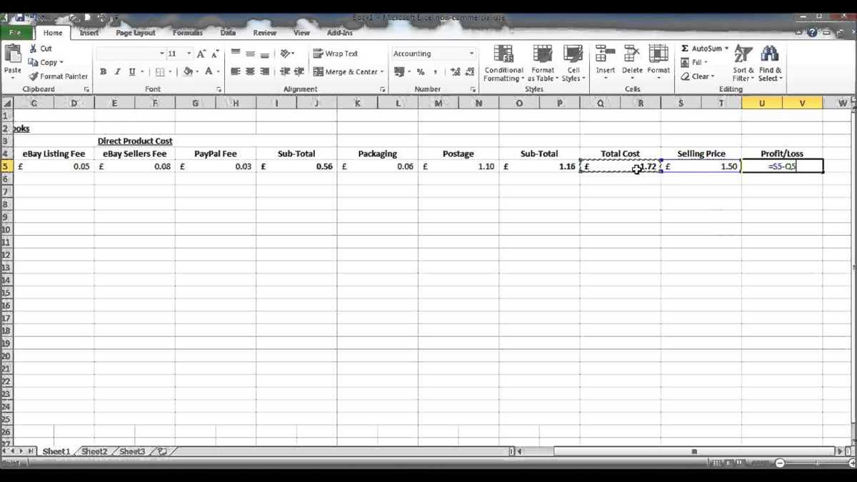 costing worksheet excel
