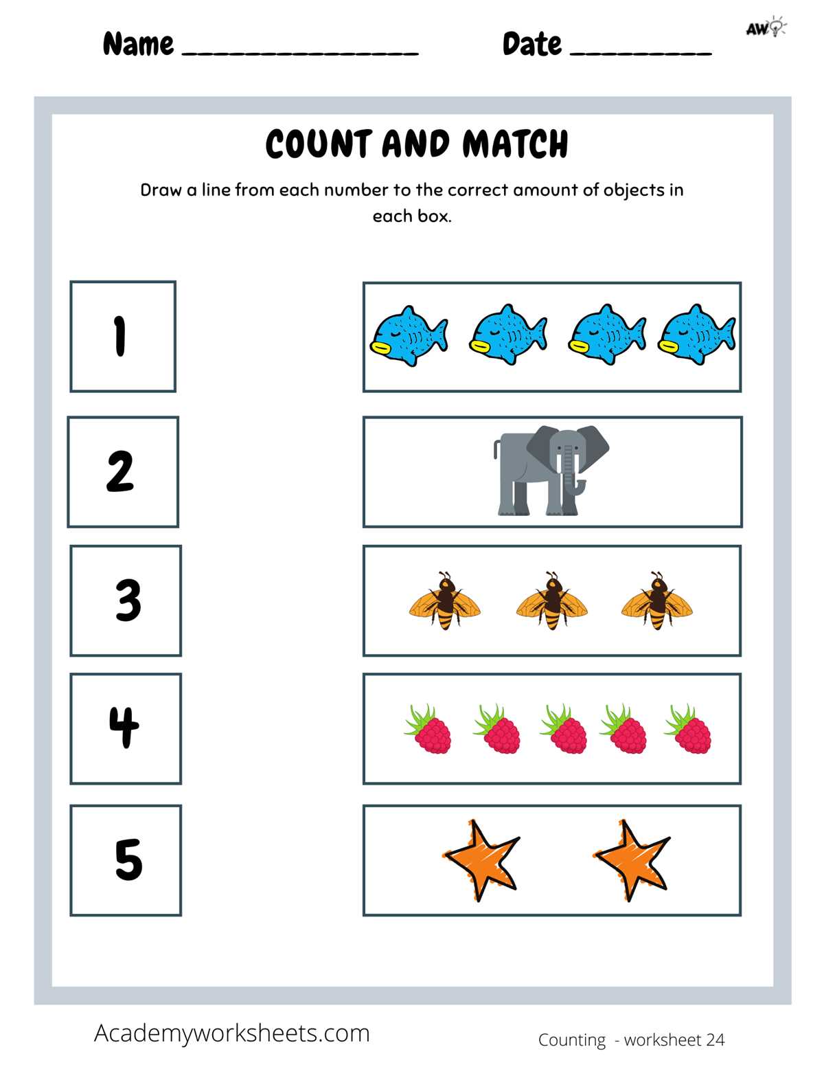 count and match 1 5 worksheets