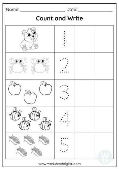 count and match 1 5 worksheets