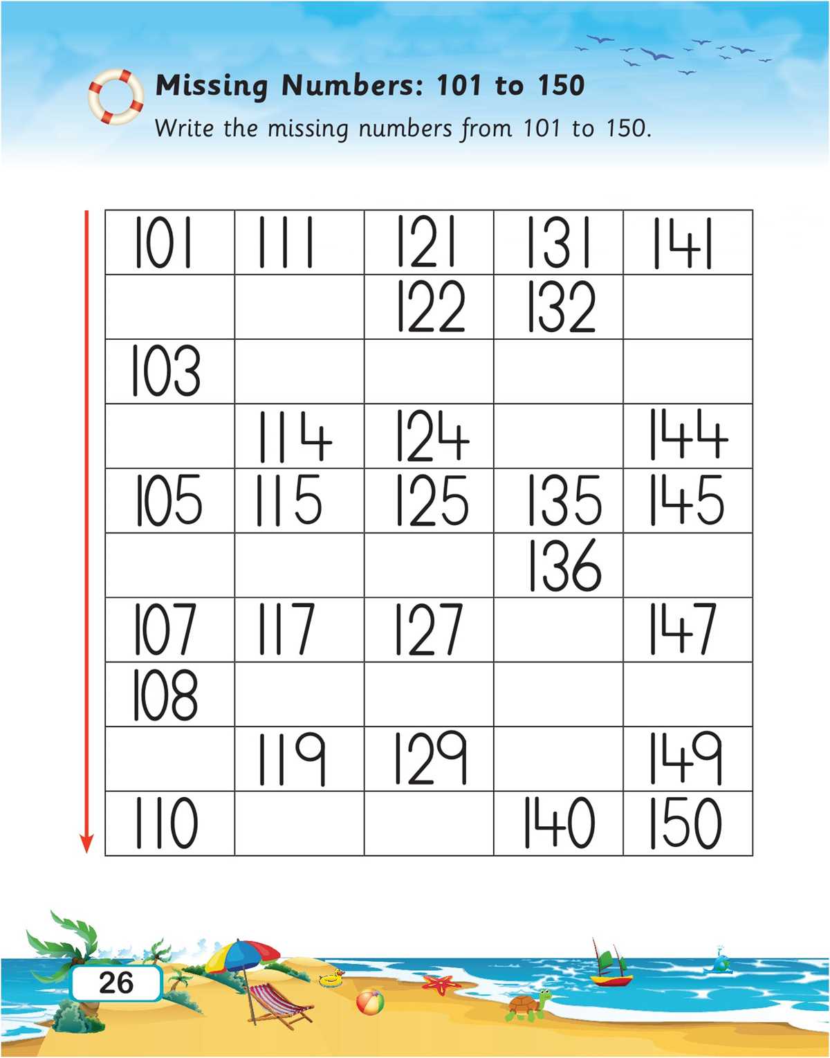 counting 101 to 150 worksheet