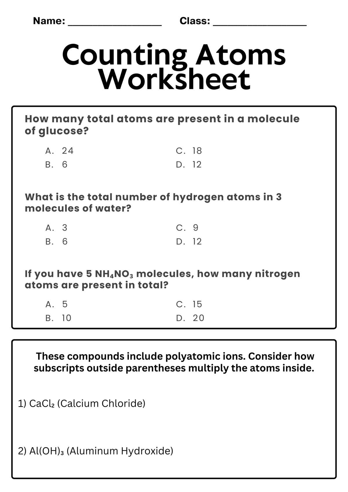 counting atoms & diagramming chemical equations worksheet part b