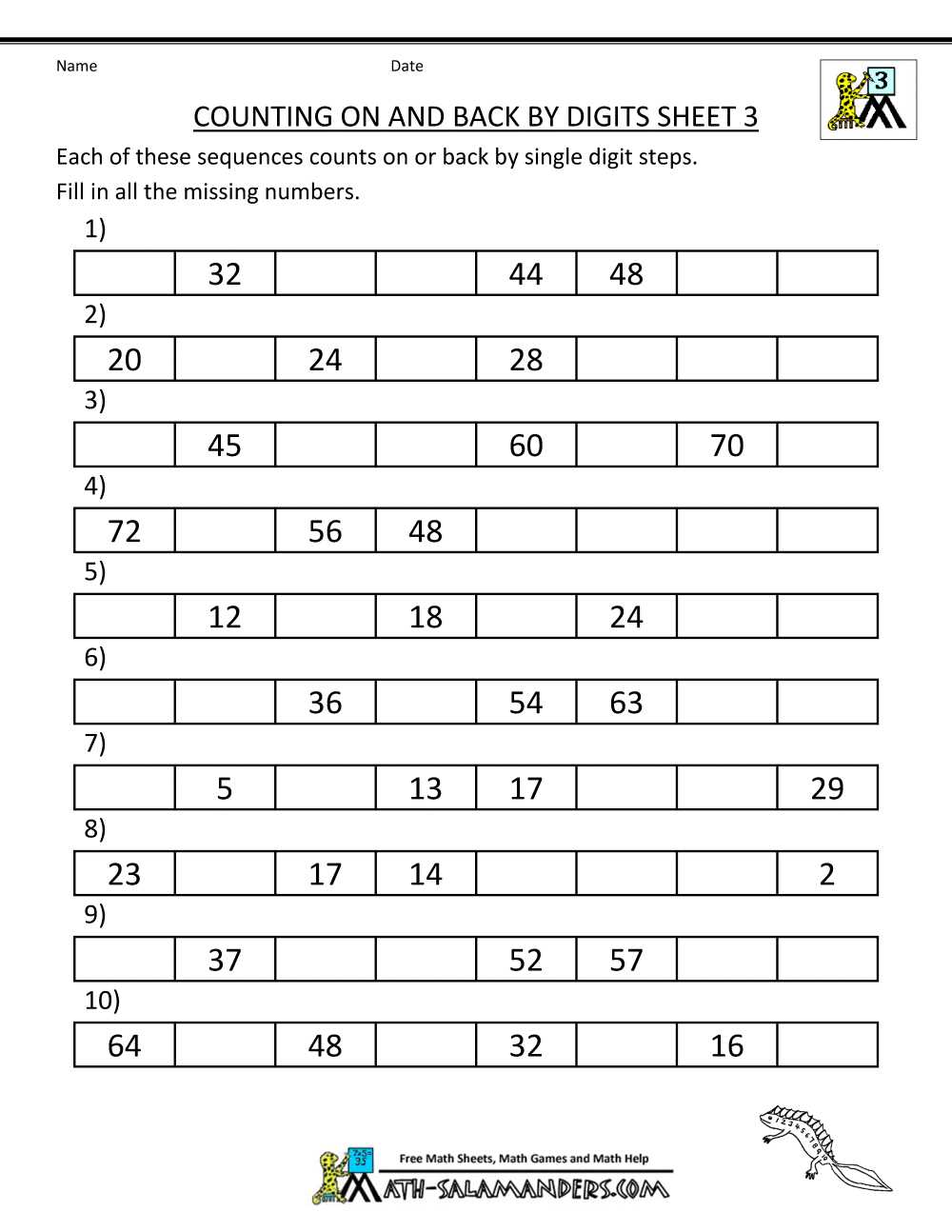 counting backwards from 20 worksheet