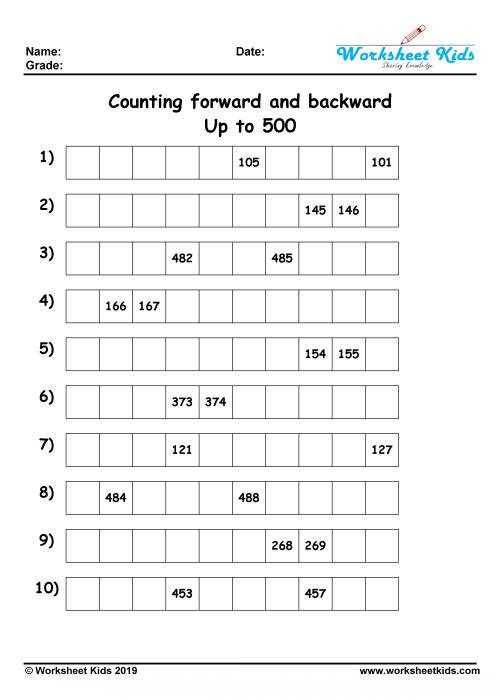 counting backwards worksheet