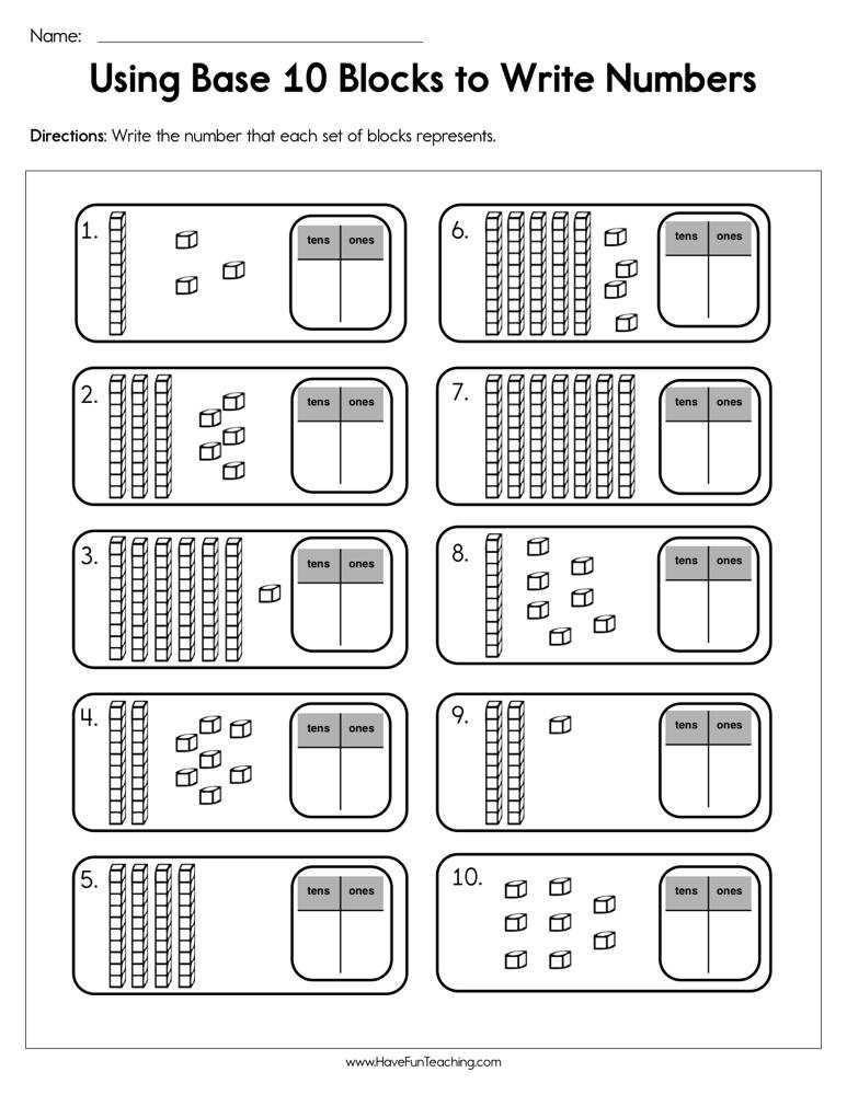 counting base 10 blocks worksheets