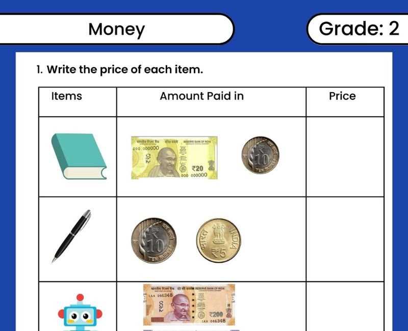 counting money worksheets grade 2