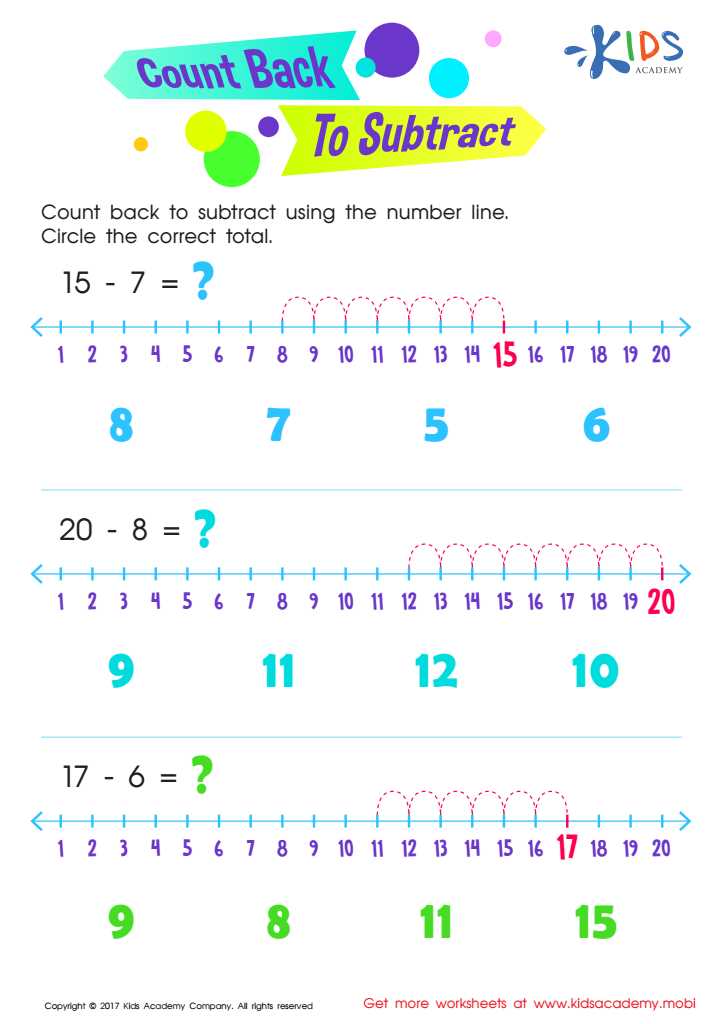 counting on to subtract worksheet