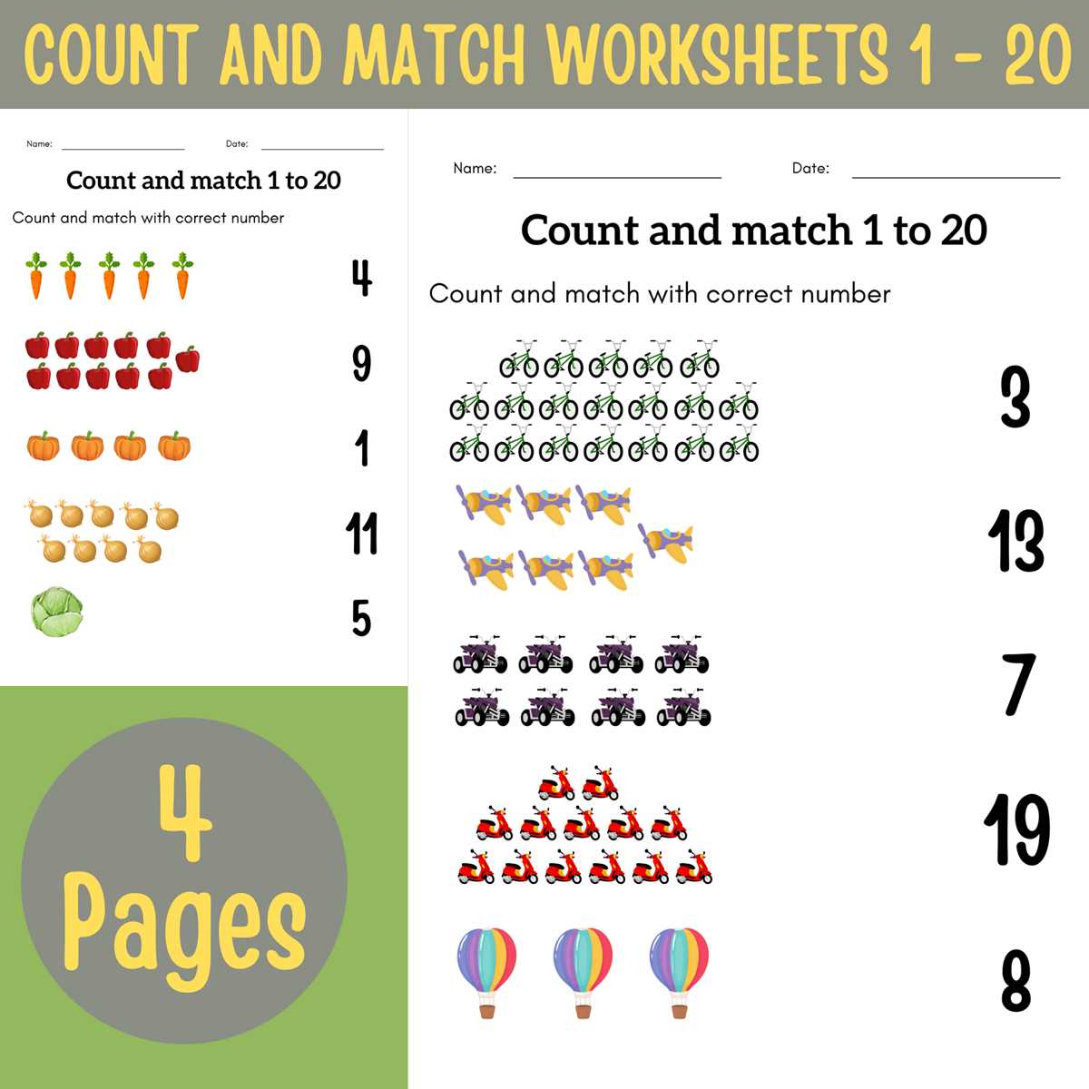 counting pictures worksheets 1 20