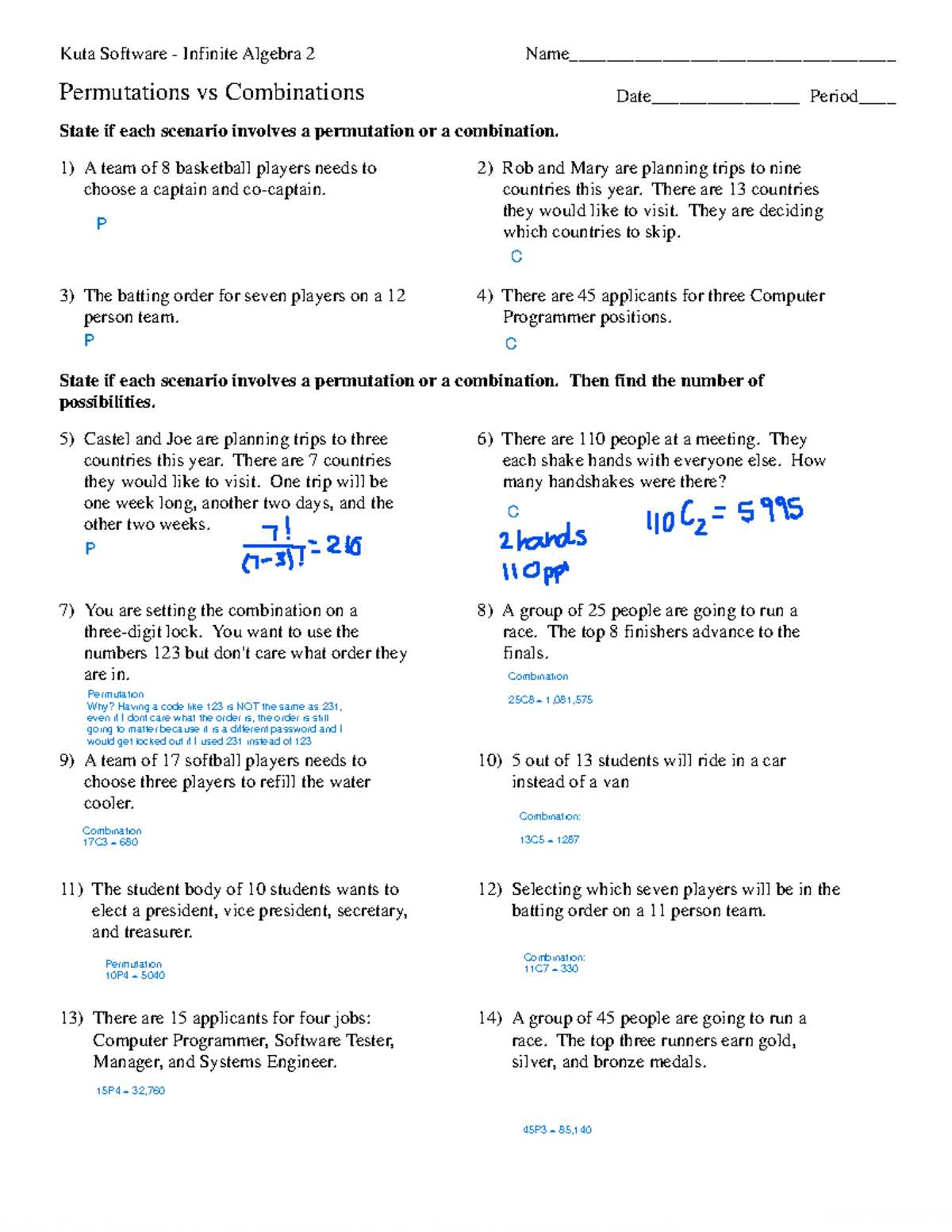 counting principle worksheet kuta