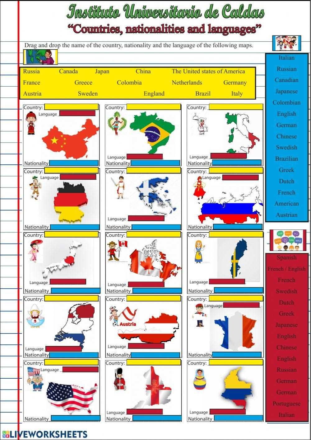 country nationality and language worksheet