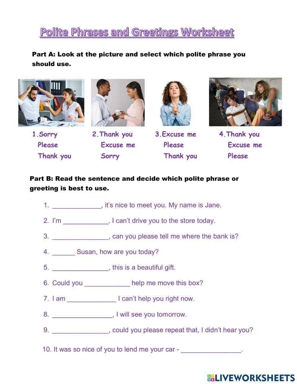 courtesy words worksheet