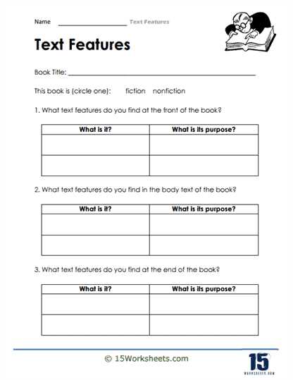 worksheet on text features