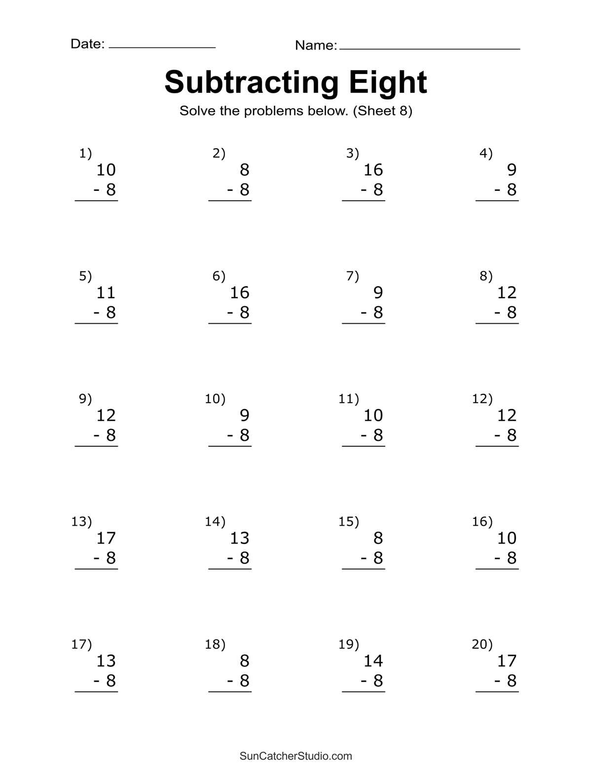 integers subtraction worksheet