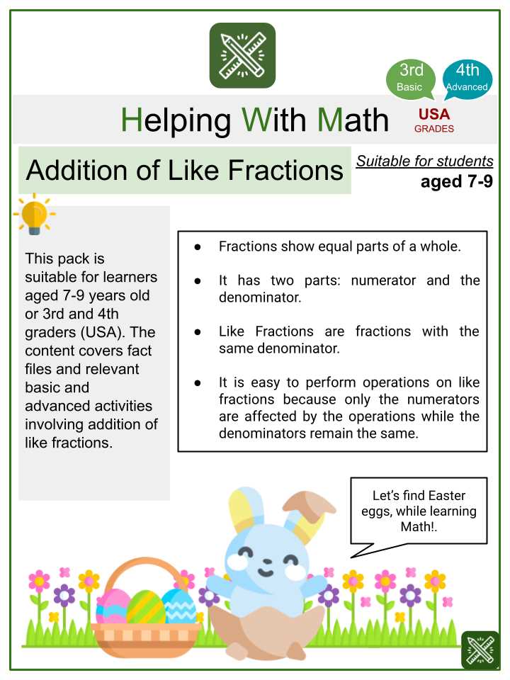 addition of like fractions worksheets